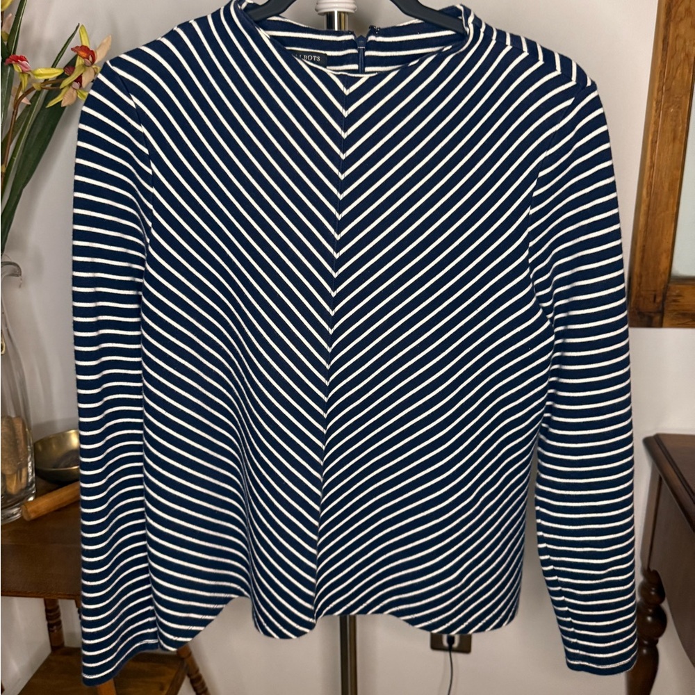 Talbots Classic Navy and White Striped Shirt, size L petite